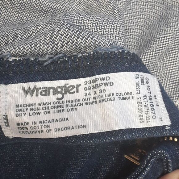 Wrangler 936PWD Mens Straight Fit Jeans Size 36x34 . Dark Indigo Blue (#3) - Picture 6 of 6